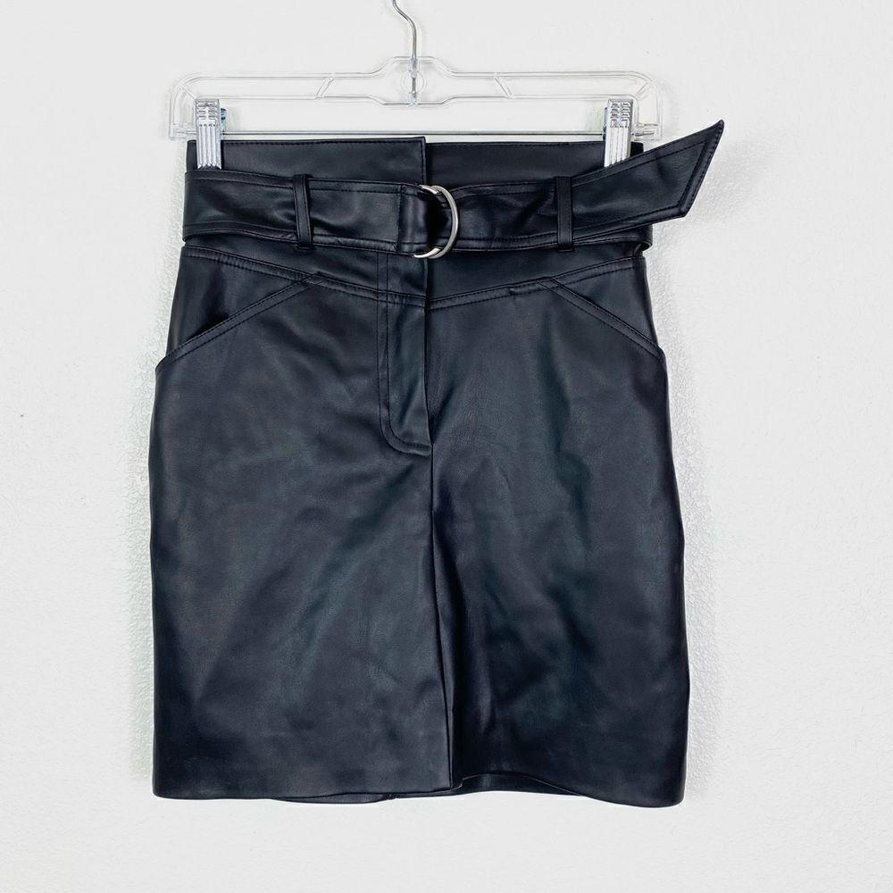 H&M Black Vegan Faux Leather Belted Mini Skirt
